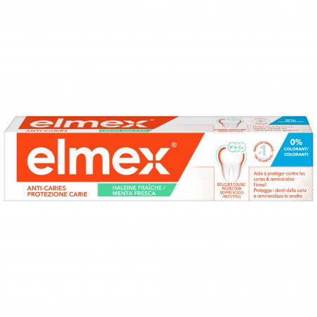 ELMEX Dentifrice Anti-Caries Haleine Fraîche Bouclier Double Protection 0% Colorant Lot de 12 x 75ml ELMEX Dentifrice Anti-Caries Haleine Fraîche Bouclier Double Protection 0% Colorant Lot de 12 x 75ml