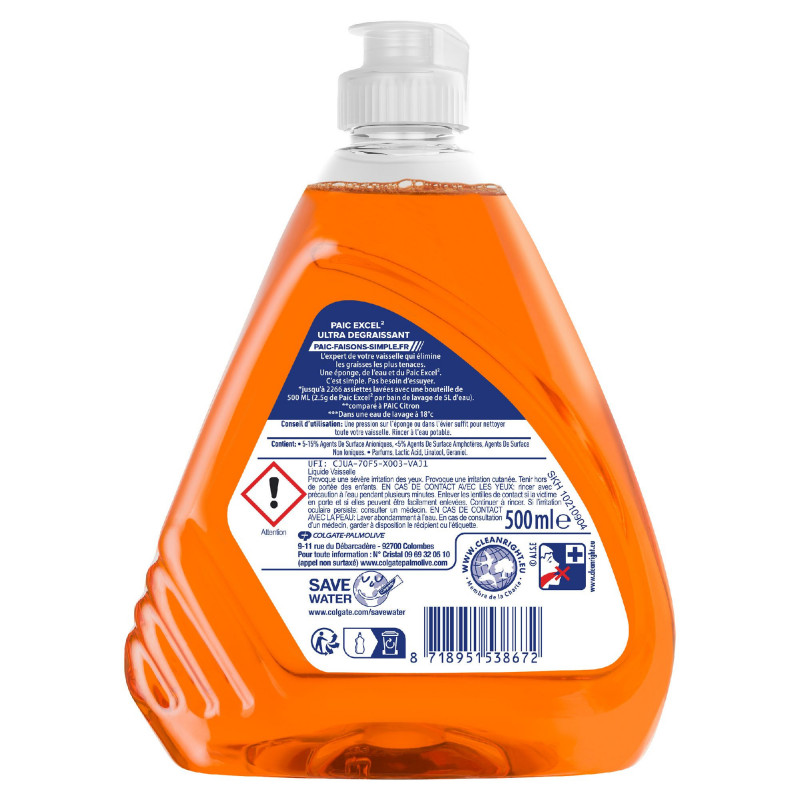 PAIC Liquide Vaisselle Paic Excel² Ultra Dégraissant Lot de 12 x 500ml
