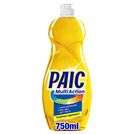 PAIC Liquide Vaisselle Multi Action Fraîcheur Agrumes Super Dégraissant Brillance et Anti-Traces Lot de 12 x 750ml