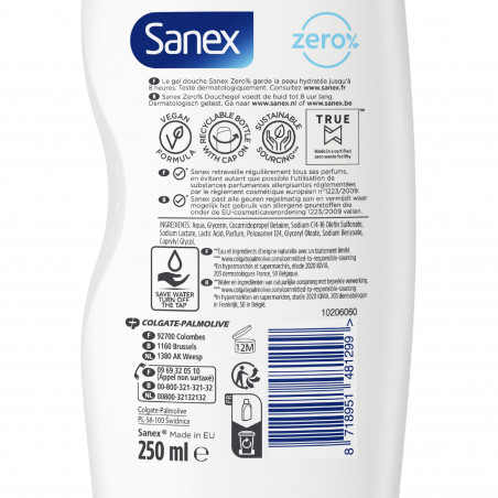 SANEX Gel Douche Nourissant Zero% Essential Ingredients Peaux Sèches Lot de 6 x 250ml SANEX Gel Douche Nourissant Zero% Essential Ingredients Peaux Sèches Lot de 6 x 250ml