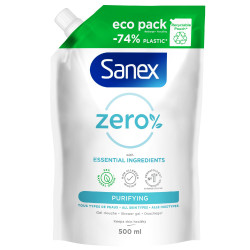 SANEX Eco Recharge Gel Douche Zero% Purifiant Tous Types de Peaux Lot de 12 x 500ml