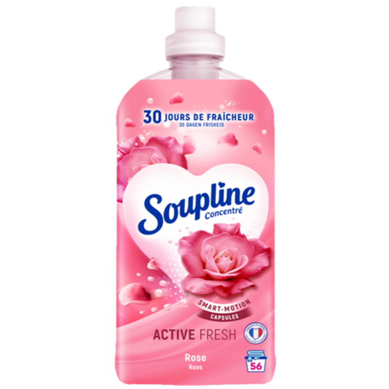 SOUPLINE Adoucissant Linge Concentré Active Fresh Rose 30 Jours de Fraîcheur Lot de 8 x 1200ml