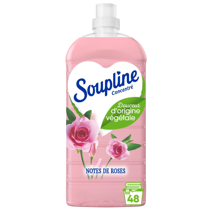 SOUPLINE Adoucissant Linge Concentré Douceur D'origine Végétale Aux Notes de Roses Lot de 12 x 1200ml