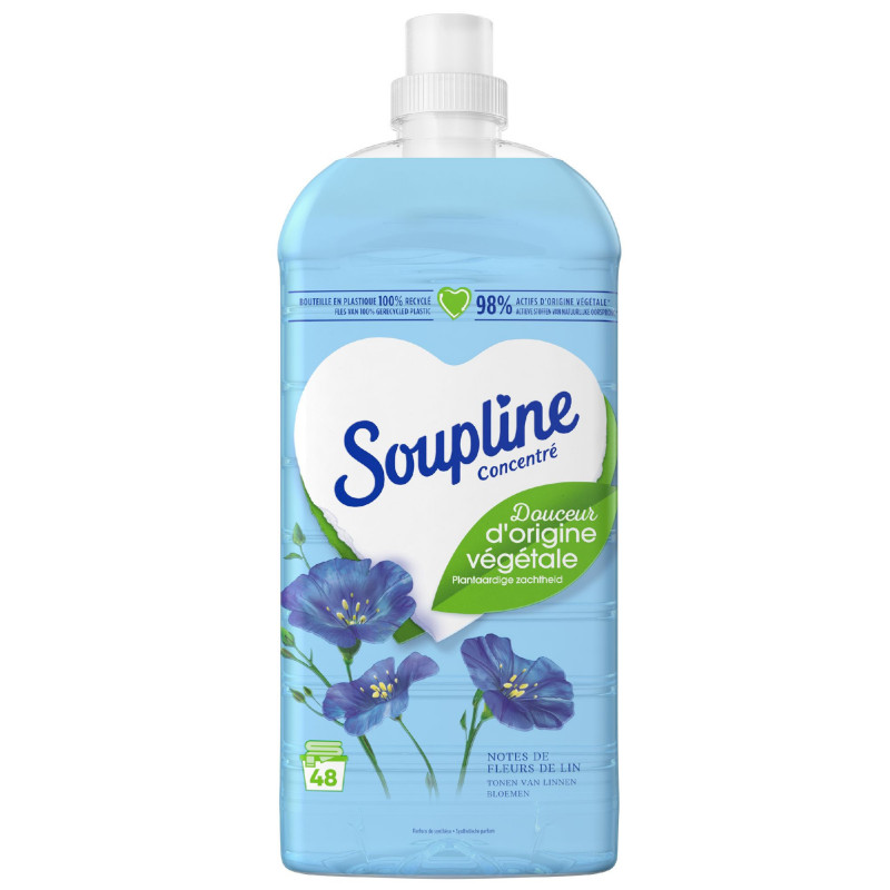 SOUPLINE Adoucissant Linge Concentré Douceur d'Origine Végétale Aux Notes de Fleurs de Lin Lot de 12 x 1200ml