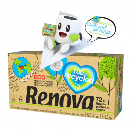 Renova - Pack de 30 Boites de mouchoirs 100% Recyclé x72 blanc