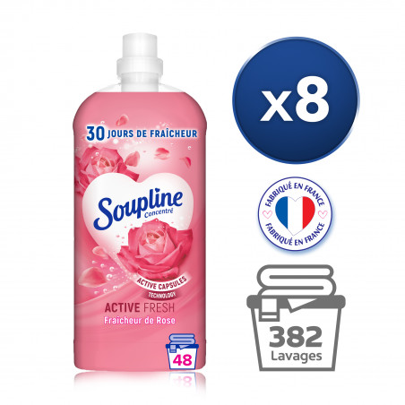 Pack de 8 - SOUPLINE Adoucissant Linge Concentré Active Fresh Rose 30 Jours de Fraîcheur 1200ml