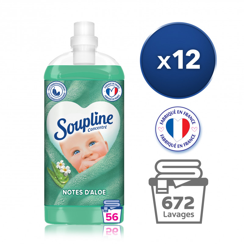 Pack de 12 - SOUPLINE Adoucissant Linge Concentré Aux Notes d'Aloé 1300ml