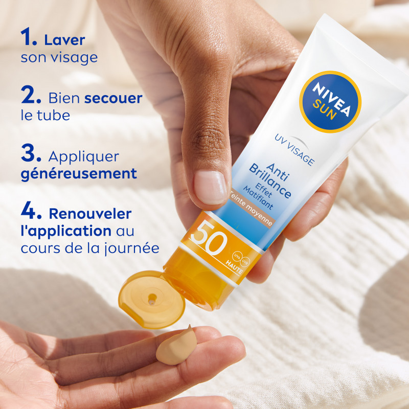 Protection solaire UV Visage NIVEA SUN FPS 50 Anti-Brillance teintée 50ml