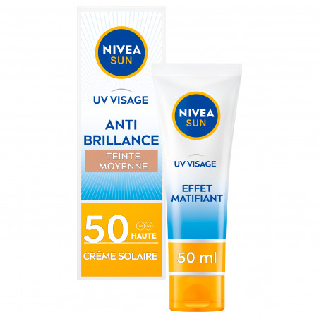 Pack de 2 - Protection solaire UV Visage NIVEA SUN FPS 50 Anti-Brillance teintée 50ml