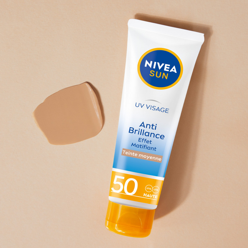 Pack de 2 - Protection solaire UV Visage NIVEA SUN FPS 50 Anti-Brillance teintée 50ml
