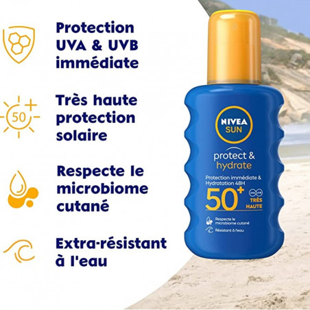 Pack de 2 - Protection crème solaire spray NIVEA SUN FPS 50+ PROTECT & HYDRATE 200ml