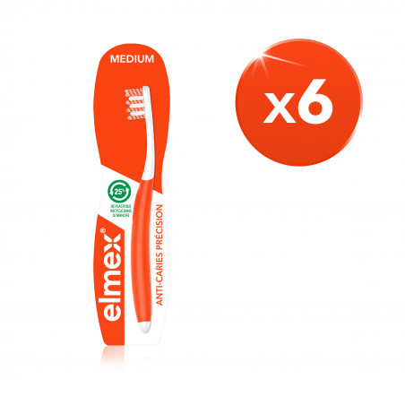 Pack de 6 - elmex - Brosse à Dents Manuelle Médium Anti-Caries Précision Interdentaire