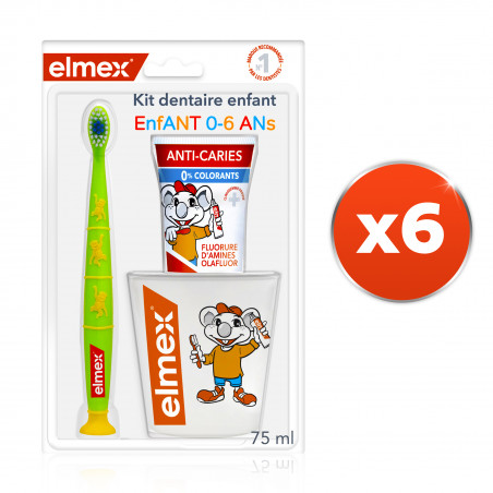 Pack de 6 - elmex - Kit Dentaire Anti-Caries Enfants 0-6 Ans (1 Brosse à Dents Manuelle + 1 Dentifrice 0-6 Ans + Un Gobelet)