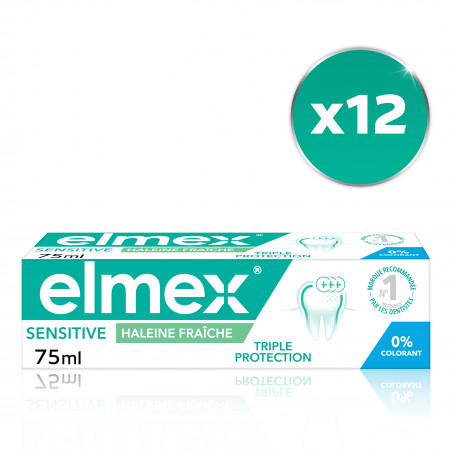 Pack de 12 - elmex - Dentifrice Sensitive Haleine Fraîche Triple Protection 0% Colorant 75ml