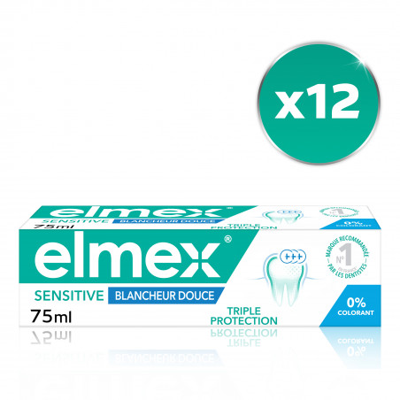 Pack de 12 - elmex - Dentifrice Sensitive Blancheur Douce Triple Protection 0% Colorant 75ml