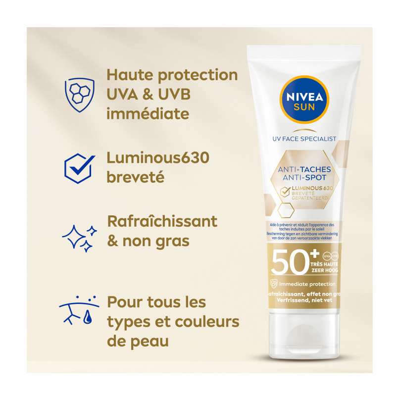 Pack de 2 - NIVEA SUN - Protection Solaire Fluide UV Visage  FPS 50+ Anti-tâches Luminous 630 40ml