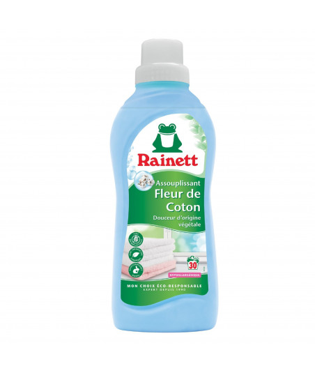 Pack de 8 - Rainett - Assouplissant Ecologique Concentré Fleur de Coton 750ml - 31 lavages Pack de 8 - Rainett - Assouplissant Ecologique Concentré Fleur de Coton 750ml - 31 lavages