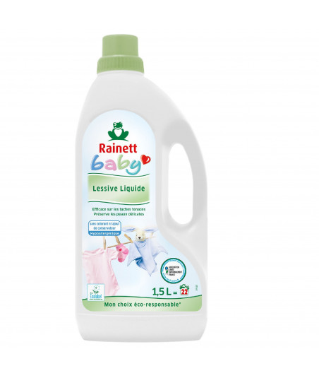 Pack de 5 - Rainett - Baby Lessive Liquide Ecolabel Camomille Bouteille 1,5l - 22 lavages