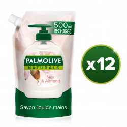 Pack de 12 -Palmolive - Recharge Savon Liquide Mains Naturals Lait et Amande 500ml