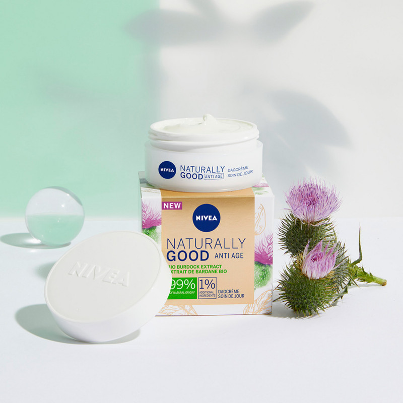 Pack de 2 - Soin Visage Jour Anti-Âge NIVEA Extrait de Bardane BIO Tous Types de Peaux NATURALLY GOOD 50ml