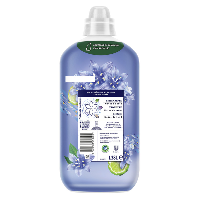 240 Lavages - Adoucissant CAJOLINE Fleur de Passion & Bergamote (Lot 4x1,38l)