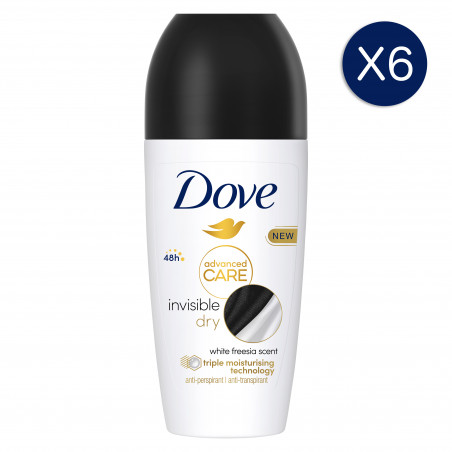 6 Déodorants DOVE Bille Anti-Transpirante Advanced Care Invisible Dry 50ml (Lot 6x50ml)