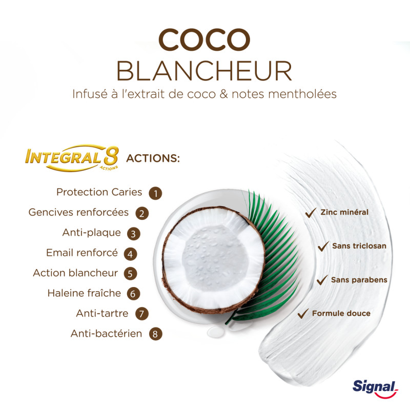6x75ml Dentifrices Signal Integral 8 Nature Elements Coco Blancheur
