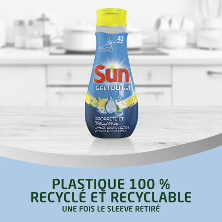 4x40 lavages Gels Lave-Vaisselle Sun Tout en 1 Citron Efficacité & Brillance (160 lavages)