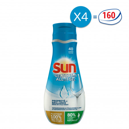 4x40 lavages Gels Lave-Vaisselle Sun Tout en 1 Efficacité & Brillance (160 lavages)