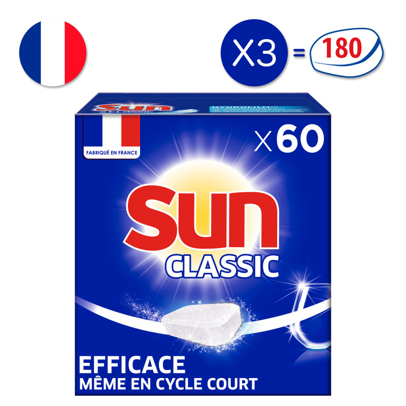 3x60 Tablettes Lave-Vaisselle Sun Classic Efficacité & Brillance (180  lavages)