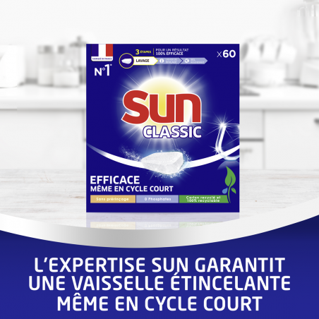 3x60 Tablettes Lave-Vaisselle Sun Classic Efficacité & Brillance (180 lavages)