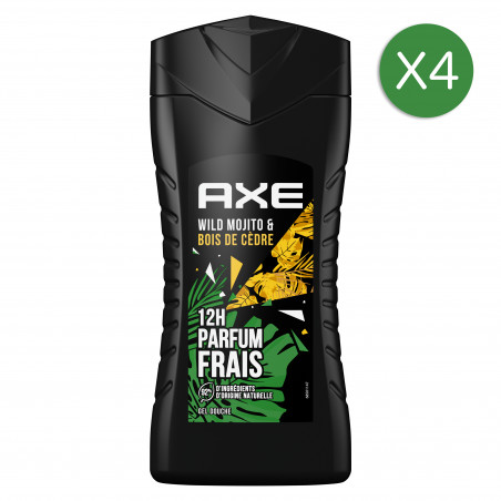 4 Gel Douche AXE Wild 12h Parfum Frais 250ml (Lot 4x250ml)