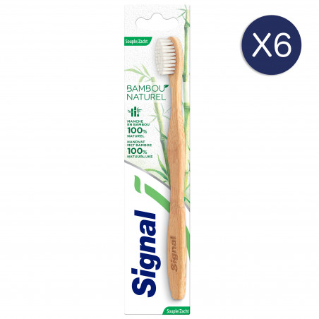 6 Brosses à Dents Signal Bambou Naturel Souple (Lot de 6 )
