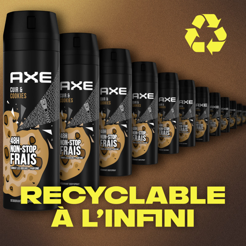 4x200ml Déodorants Sprays Homme Axe Cuir & Cookies Protection 48h (Lot de 4x200ml )