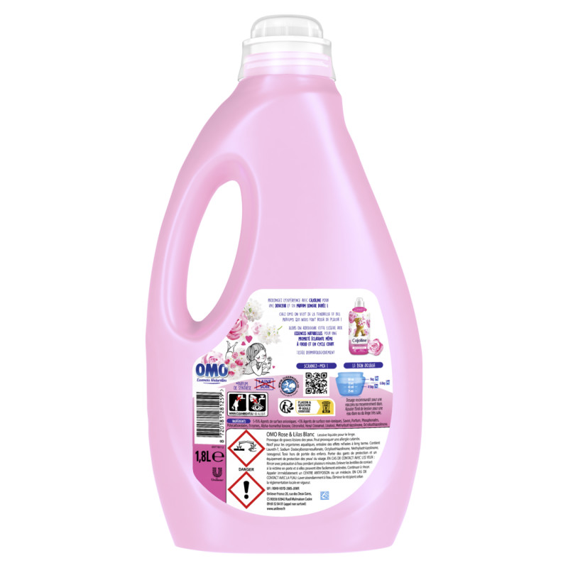 80 lavages - Liquide OMO Lessive Rose & Lilas Blanc (Lot de 2x40)