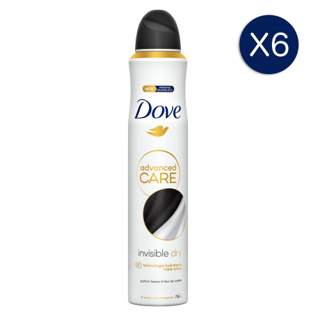 6 Déodorants DOVE Spray Anti-Transpirant Advanced Care Invisible Dry (Lot 6x200ml)