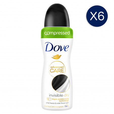 6 Déodorants DOVE Spray Compressé Anti-Transpirant Advanced Care Invisible Dry (Lot 6x100ml)