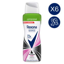 6 Déodorants REXONA Spray Anti-Transpirant Compressé 72H Invisible Pure (Lot 6x100ml)