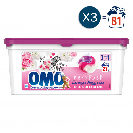 81 lavages - Capsules OMO Lessive Rose & Lilas Blanc (Lot de 3x27)
