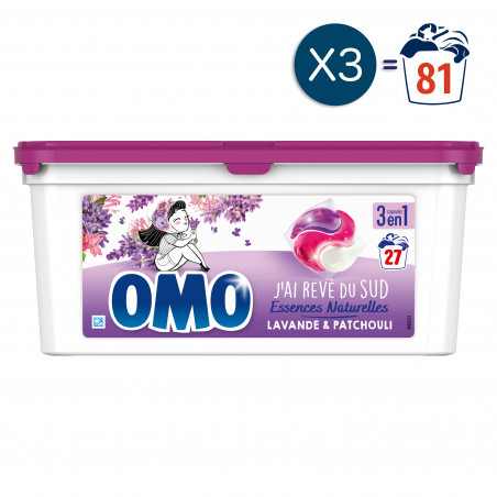 81 lavages - Capsules OMO Lessive Lavande & Patchouili (Lot de 3x27)