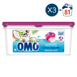 81 lavages - Capsules OMO Lessive Noix de Coco (Lot de 3x27)