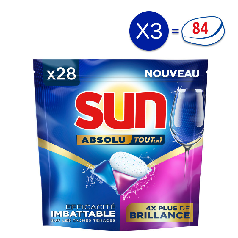 84 lavages - Capsules Tout-en-1 SUN Absolu Brillance (Lot de 3x28)