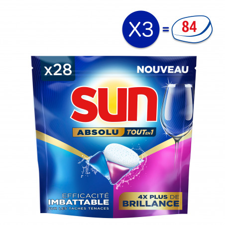 84 lavages - Capsules Tout-en-1 SUN Absolu Brillance (Lot de 3x28)
