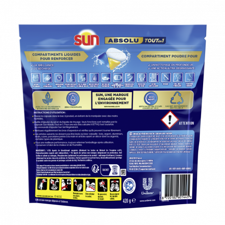 84 lavages - Capsules Tout-en-1 SUN Absolu Dégraissant (Lot de 3x28)