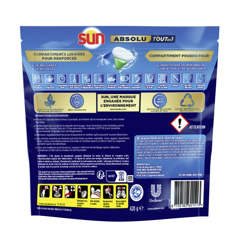 84 lavages - Capsules Tout-en-1 SUN Absolu Protection (Lot de 3x28)