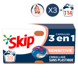 114 lavages - Capsules 3-en-1 SKIP Lessive Sensitive (Lot de 3x38)