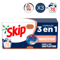 78 lavages - Capsules 3en1 SKIP Lessive Sensitive (Lot de 3x26)