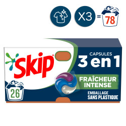 78 lavages - Capsules 3en1 SKIP Lessive Fraîcheur Intense (Lot de 3x26)