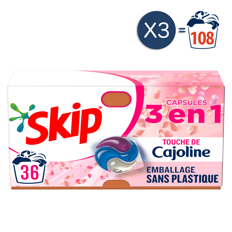 108 lavages - Capsules 3-en-1 SKIP Lessive Touche de Cajoline (Lot de 3x36)