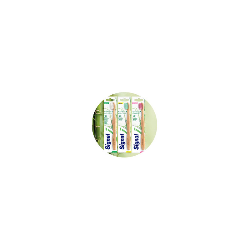 6 Brosses à Dents Signal Bambou Naturel Medium (Lot de 6 )
